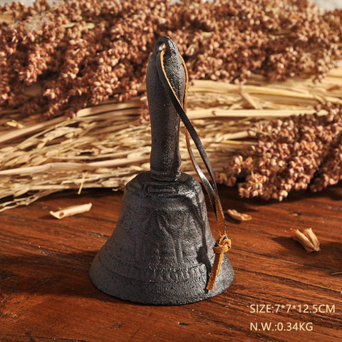 Cast Iron Hand Bell with Leather Rope Retro Vintage Bell Reception Desk Bell