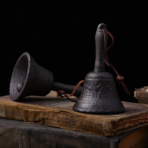 Cast Iron Hand Bell with Leather Rope Retro Vintage Bell Reception Desk Bell