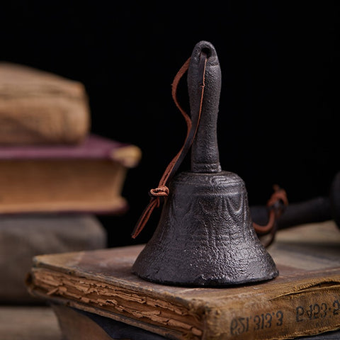 Cast Iron Hand Bell with Leather Rope Retro Vintage Bell Reception Desk Bell