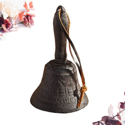 Cast Iron Hand Bell with Leather Rope Retro Vintage Bell Reception Desk Bell