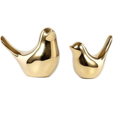 2Pcs Ceramic Golden Bird Figurine Small Animal Statues Ornament Home Decoration