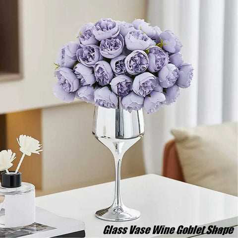 Glass Vase Wine Goblet Shape Table Flower Pot Ornament Home Decor - Silver