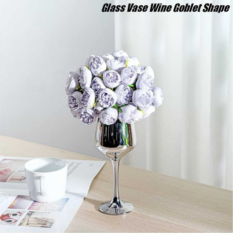 Glass Vase Wine Goblet Shape Table Flower Pot Ornament Home Decor - Silver