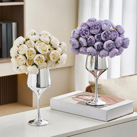 Glass Vase Wine Goblet Shape Table Flower Pot Ornament Home Decor - Silver