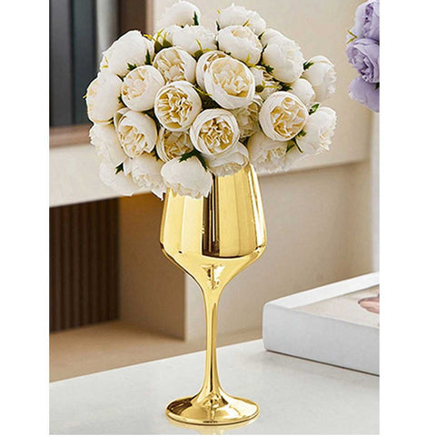 Glass Vase Wine Goblet Shape Table Flower Pot Ornament Home Decor - Golden