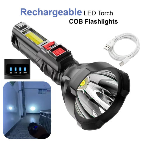 USB Rechargeable LED Torch Emergency Camping COB Flashlight