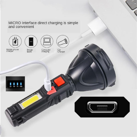 USB Rechargeable LED Torch Emergency Camping COB Flashlight
