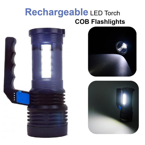 USB Rechargeable LED Torch Emergency Camping COB Flashlight -Blue