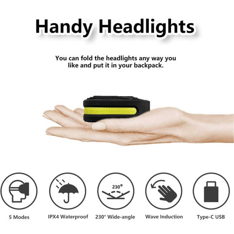 USB Rechargeable Headlamp Head Torch Super Bright with Motion Sensor