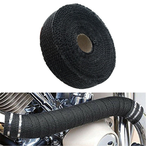 15M Black Exhaust Heat Wrap Roll for Motorcycle Fiberglass Heat Shield Tape