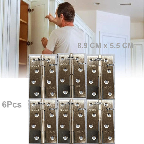 6Pcs Stainless Steel Door and Window Hinge 3.5inch Square Corner 8.9 cm x 5.5 cm