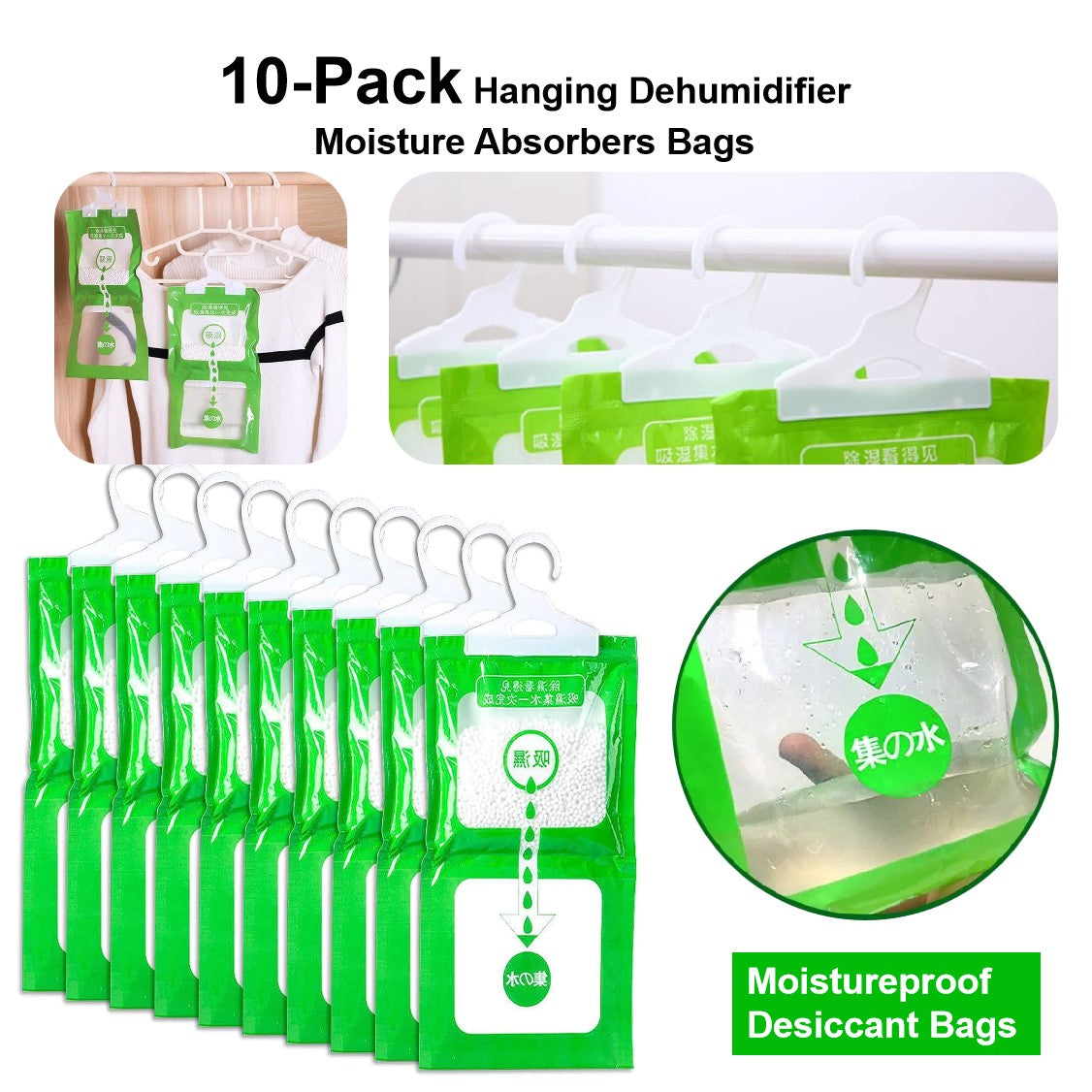 10Pack Wardrobe Dehumidifier Bags Space Saving Cloth Hanger Coat racks ...