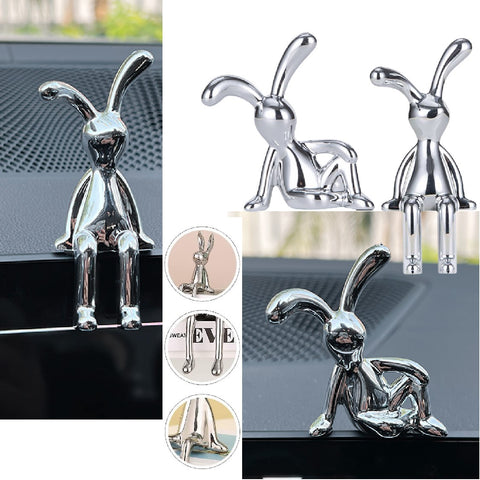 2Pcs Modern 3D Bunny Rabbit Bust Statue for Home Decoration - Silver