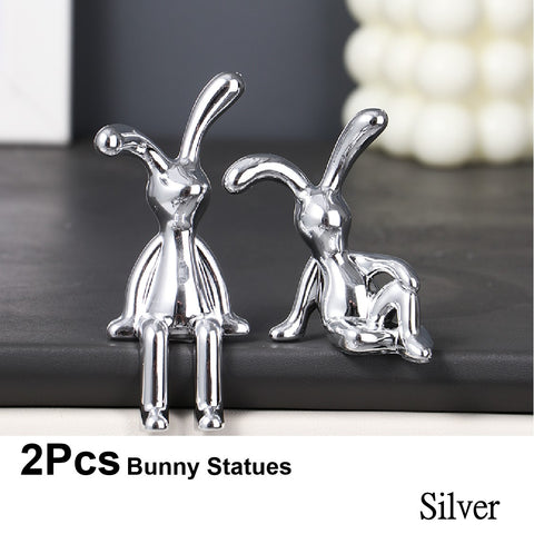 2Pcs Modern 3D Bunny Rabbit Bust Statue for Home Decoration - Silver