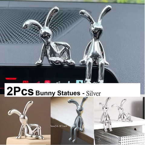 2Pcs Modern 3D Bunny Rabbit Bust Statue for Home Decoration - Silver