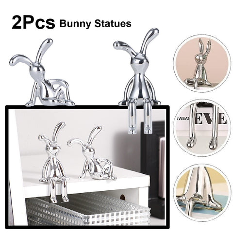 2Pcs Modern 3D Bunny Rabbit Bust Statue for Home Decoration - Silver