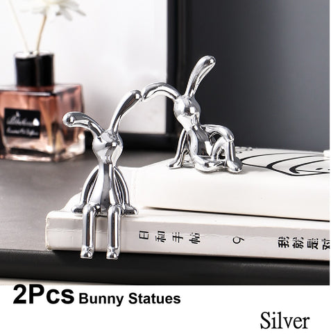 2Pcs Modern 3D Bunny Rabbit Bust Statue for Home Decoration - Silver