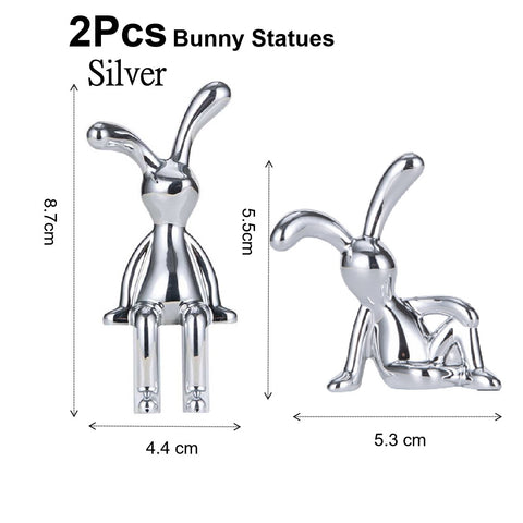 2Pcs Modern 3D Bunny Rabbit Bust Statue for Home Decoration - Silver