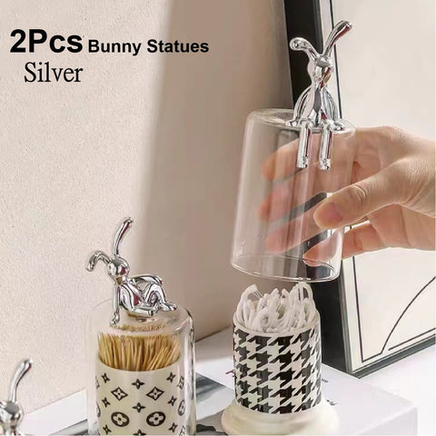 2Pcs Modern 3D Bunny Rabbit Bust Statue for Home Decoration - Silver