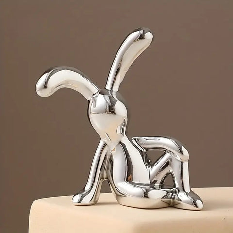 2Pcs Modern 3D Bunny Rabbit Bust Statue for Home Decoration - Silver