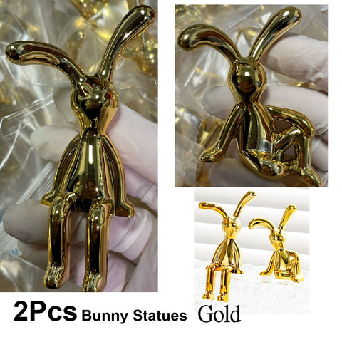 2Pcs Modern 3D Bunny Rabbit Bust Statue for Home Decoration - Gold