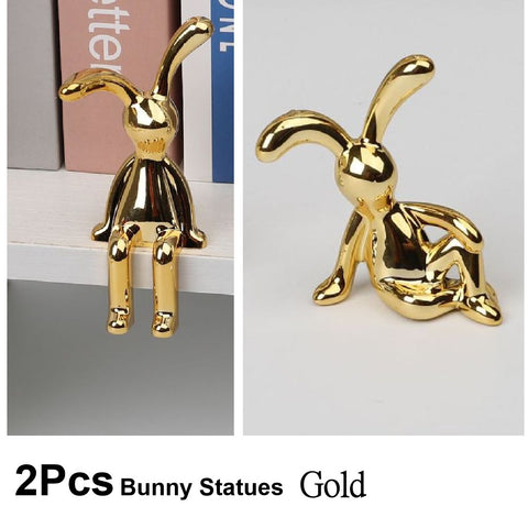 2Pcs Modern 3D Bunny Rabbit Bust Statue for Home Decoration - Gold