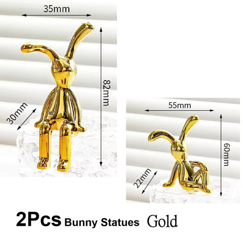 2Pcs Modern 3D Bunny Rabbit Bust Statue for Home Decoration - Gold