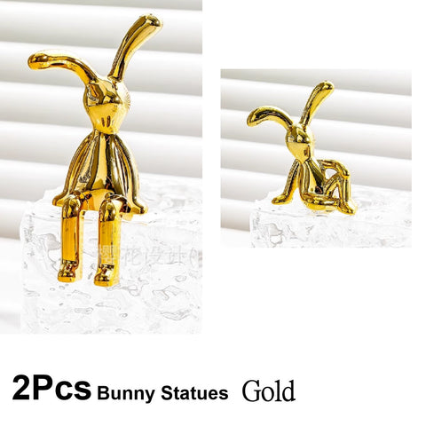 2Pcs Modern 3D Bunny Rabbit Bust Statue for Home Decoration - Gold