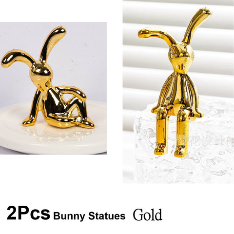 2Pcs Modern 3D Bunny Rabbit Bust Statue for Home Decoration - Gold