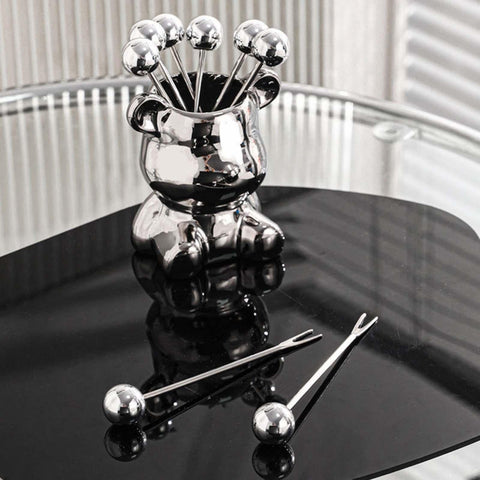1set Bear Bust Statue with 6 Pcs Stainless Steel Cutlery Fork Set