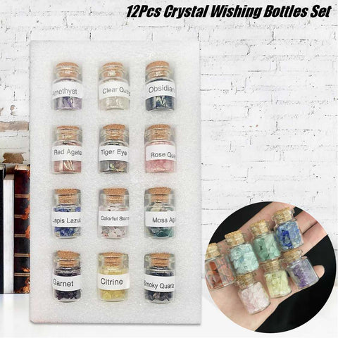 12Pcs Crystal Quartz Gravel Mineral Wishing Bottles Nature Crystal Chips