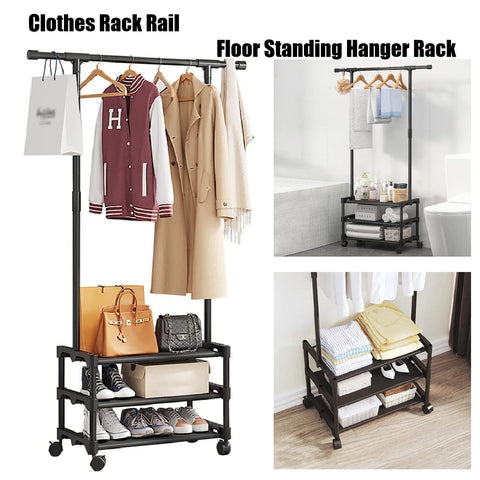 Coat Rack Cloth Hanger Rack Floor Standing Shoes Rack Shelves Storage