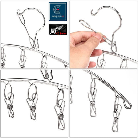 Clothes Drying Rack Sock Hanger Clothing Hanger Stainless Steel 10 Clips 2Pcs - Referdeal