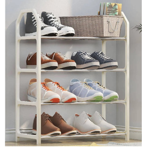 Modern White 4-Tier Metal Shoe Storage Rack Multifunctional Shoe Cabinet