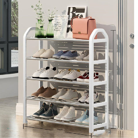 Modern White 5-Tier Metal Shoe Storage Rack Multifunctional Shoe Cabinet