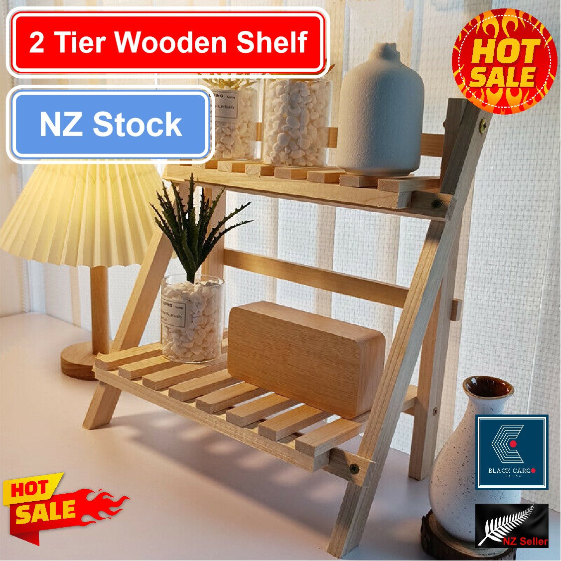 2 Tier Wooden Shelf Organizer Shelves Flower Pot Rack Storage Holders - Referdeal