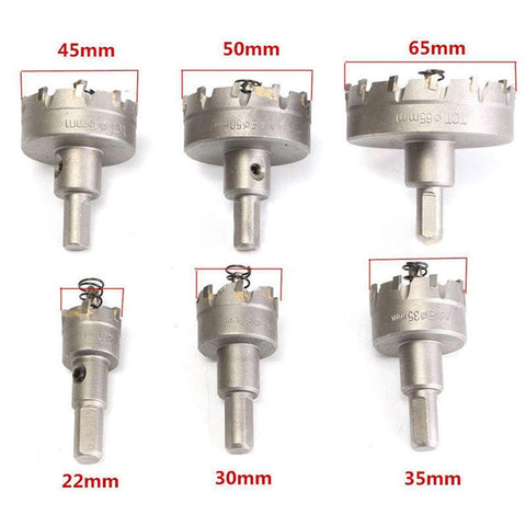 6Pcs Hole Saw Kit for Metal Tungsten Carbide Tipped Hole Saw Set Cutting 22-65mm