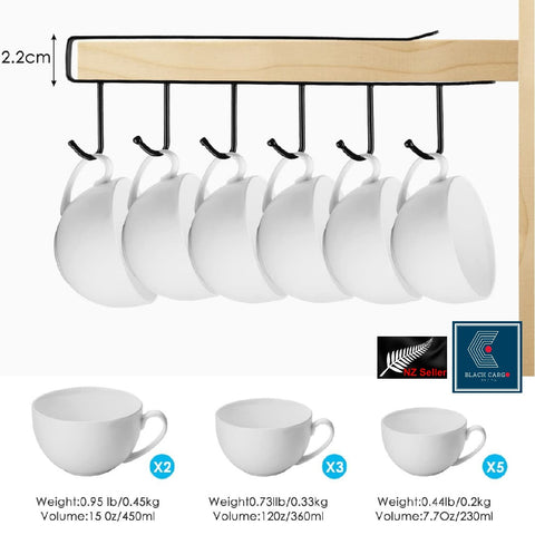 2Pack Mug Holder 6 Hook Under Cabinet Mug Hanger Rack Under Cabinet Coffee Cup