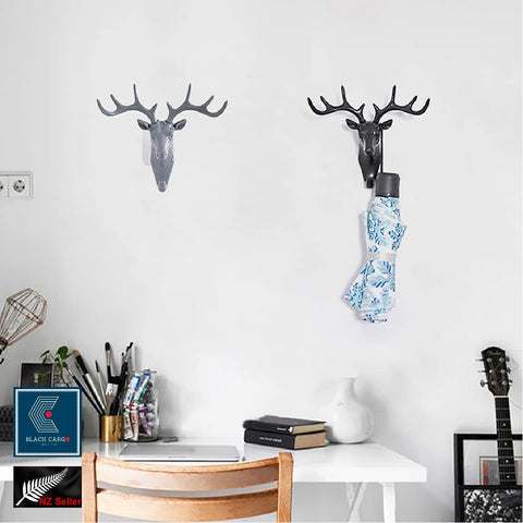 Grey 3D Deer Head Wall Mount Hanging Decorative sculpture Hook