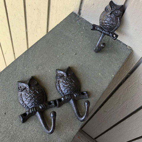 Vintage Metal Wall Mount Hook Key Holder Coat Hat Hanger Rustic Cast Iron - Owl