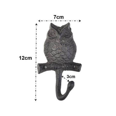 Vintage Metal Wall Mount Hook Key Holder Coat Hat Hanger Rustic Cast Iron - Owl