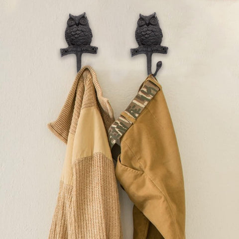 Vintage Metal Wall Mount Hook Key Holder Coat Hat Hanger Rustic Cast Iron - Owl