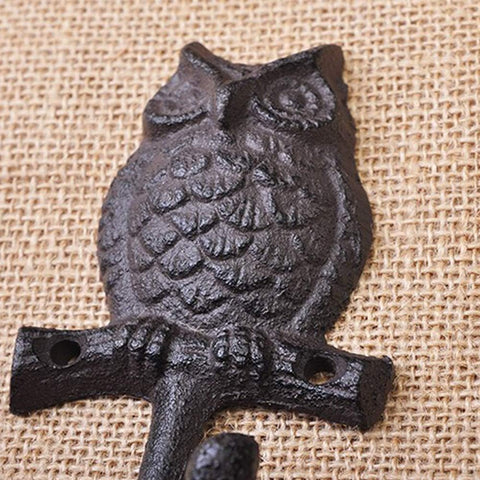 Vintage Metal Wall Mount Hook Key Holder Coat Hat Hanger Rustic Cast Iron - Owl