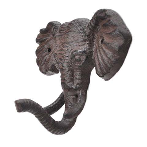 Vintage Metal Wall Mount Hook Key Holder Coat Hat Hanger Cast Iron - Elephant