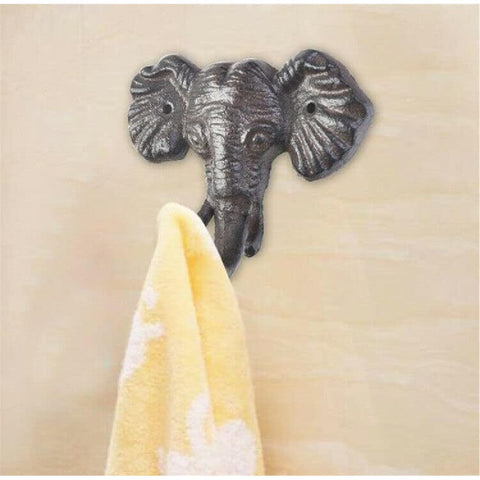 Vintage Metal Wall Mount Hook Key Holder Coat Hat Hanger Cast Iron - Elephant