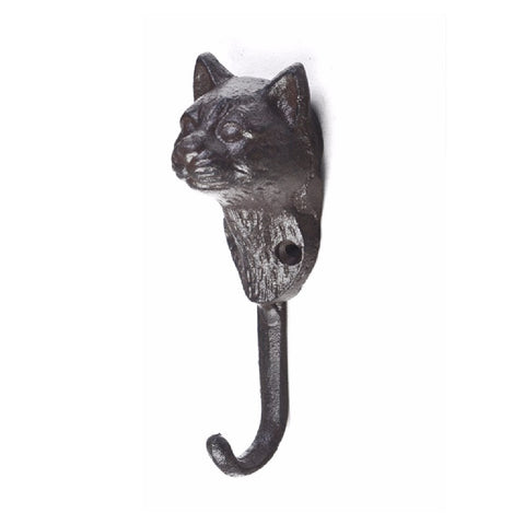 Vintage Metal Wall Mount Hook Key Holder Coat Hat Hanger Rustic Cast Iron - Cat