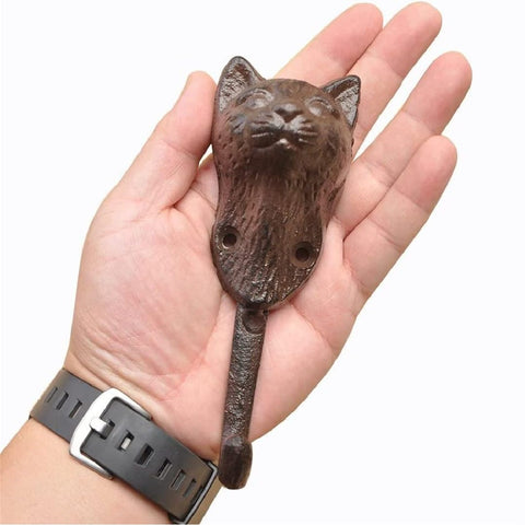 Vintage Metal Wall Mount Hook Key Holder Coat Hat Hanger Rustic Cast Iron - Cat