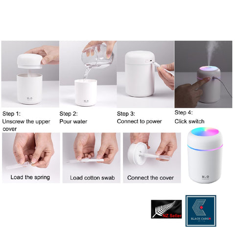 Portable Mini Air Humidifier Air Diffuser 300ml Large Capacity USB Powered Mute