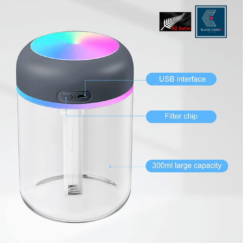 Portable Mini Air Humidifier Air Diffuser 300ml Large Capacity USB Powered Mute