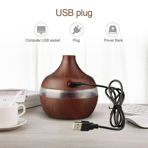 USB Rechargeable 300ML Air Humidifier & Mist Maker Essential Oil Diffuser - Dark